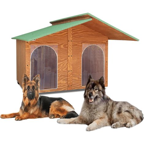 Cuccia In Legno Per Cani da Esterno 2 Tendine OMAGGIO mod. Extra Large Verde MADE IN ITALY Mod. 4XL “Gigante” Con Pensilina Doppio Ingresso E Separe' Estraibile 2  Tendine OMAGGIO