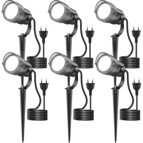 6pc Projecteur extérieur 12 W 5000 K Froid Blanc, projecteur LED réglable IP65 270° avec câble de 1,5 m – Jardin, plantes, éclairage de jardin, Lumière froide [Classe énergétique A] (1/5)