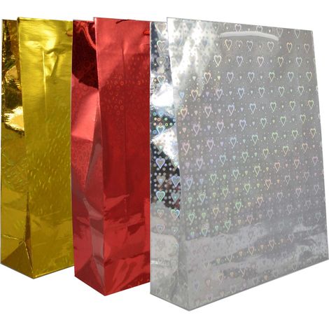 25 x Assorted Colours Holographic Gift Bag Small Christmas Birthday Present (1/4)