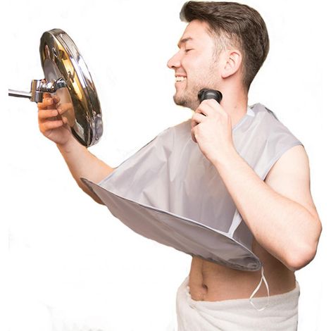 Tablier de rasage de barbe mâle pliable stéréoscopique Pratique Polyester Universel Parapluie Forme Cape de Coiffure pour Salle de Bains Gris Argent