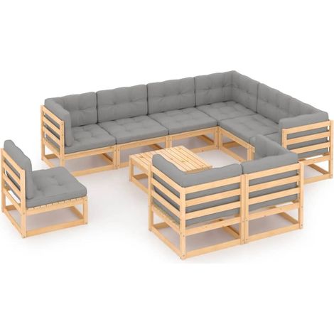 Set Salotto Giardino 10pz Cuscini Antracite Legno Massello Pino vidaXL (1/5)