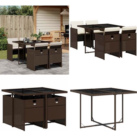 Ensemble à manger de jardin 5 pcs et coussins marron poly rotin - Salon De Jardin - Meuble De Jardin - Set De Jardin - Table De Jardin - Chaises De Jardin - Home & Living (1/5)