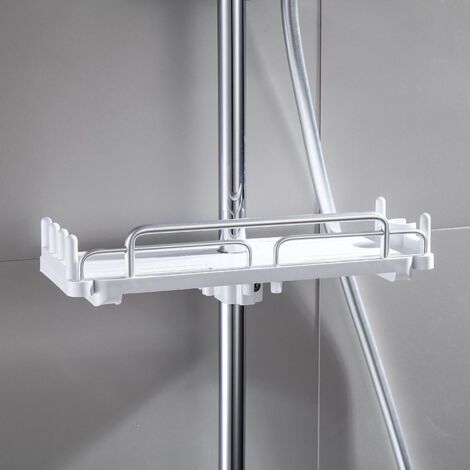 Teleskop-Duschstange ohne Bohren, 28-44 cm, wandmontiertes Badezimmer-Aufbewahrungsregal für Duschstange (weiß) (1/4)
