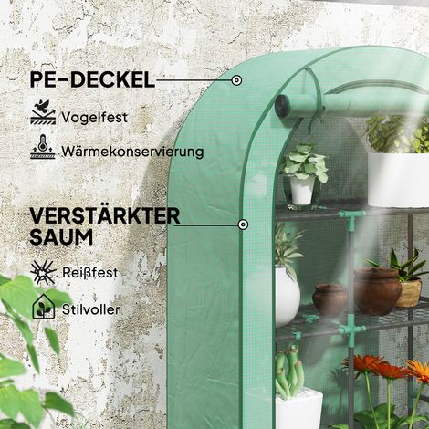 Mini-serre 4 étagères avec housse en plastique, mobile, porte enroulable, 100 x 45 x 160 cm, vert (1/4)