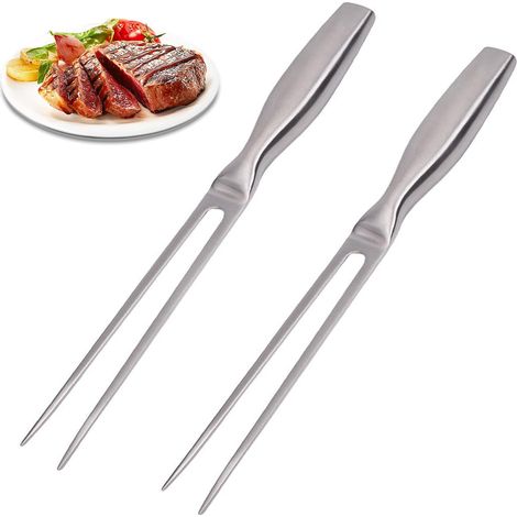 Stück 27 cm Grillgabel aus Edelstahl mit ergonomischem, rutschfestem Griff zum Grillen im Freien, zum Zubereiten von Schweine-, Hühner- und Rindfleisch (Silber)