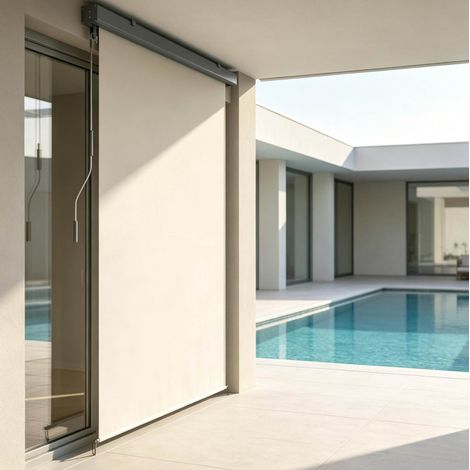 Store enrouleur extérieur 250x160 cm en aluminium beige, manuel, pour terrasse et balcon (1/5)