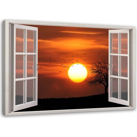 Tableau sur toile Fenêtre vue coucher de soleil 60x40 (1/5)