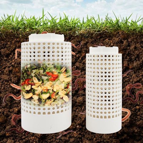 Lot de 2 composteurs enterrés, Ferme à vers en Plastique pour déchets organiques, composteurs avec Trous et Couvercle pour Jardin, Potager, Serre et arrière-Cour (1/5)