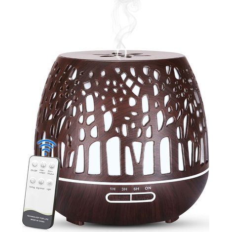 Diffuseur d'Huiles Essentielles 400ml, Télécommande d'humidificateur Ultrasonique sans BPA avec Lumière LED à Couleurs Variables 3 Minuterie pour la Maison/Yoga/Bureau/Spa - Couleur du Bois Foncé (1/5)