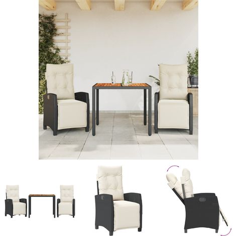 The Living Store 3-tlg. Garten-Essgruppe mit Kissen Schwarz Poly Rattan - Gartenmöbel-Sets (1/5)