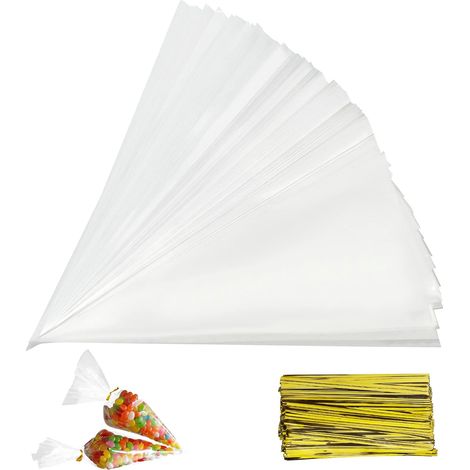 Sachets Bonbons Transparents 150 Pièces, Cornets Plastique Claire pour Biscuits Chocolat Gâteaux Confiserie, Poches Cadeau Mariage Idéal Emballage Sucreries (1/5)