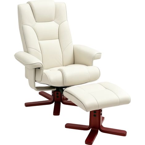 Sillón relax con reposapiés, función reclinable y basculante, piel sintética, blanco crema, HOMVRA (1/5)