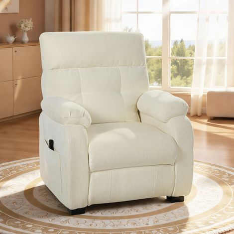 Fauteuil Relax 150° Velours Blanc avec Repose-pieds, Télécommande, Poche Latérale, 96x90x105 cm (1/5)