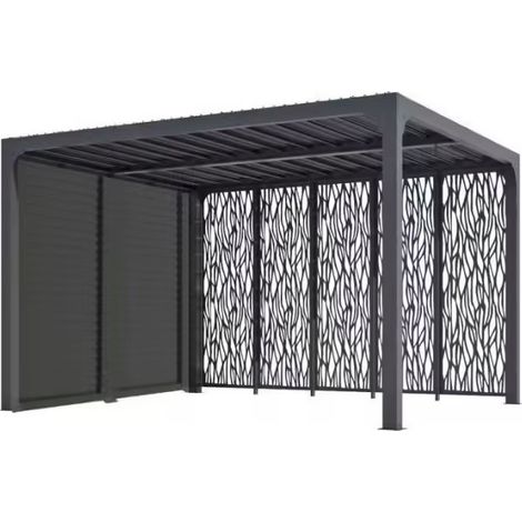 Foresta – Pergola bioclimatique 10,8m2 – Aluminium gris anthracite – Panneaux moucharabieh 3,60m – Ventelles latérales mobiles 3m (1/5)