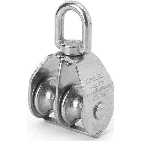 Poulie à corde, poulie en acier inoxydable 304, poulie en acier inoxydable, argent/25 mmdouble poulie (1/5)