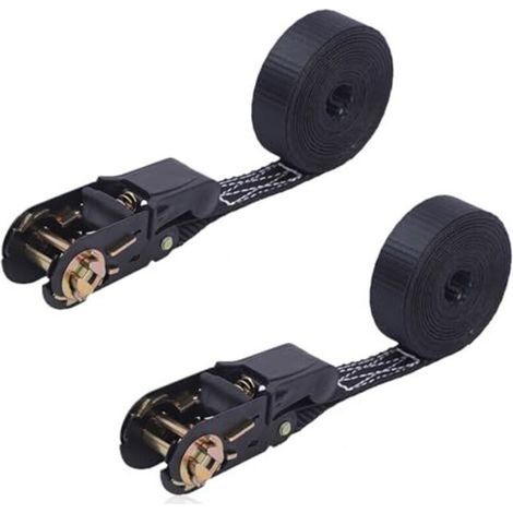 Sangles d'arrimage à cliquet, lot de 2, 8 m x 25 mm, avec sangles de fixation. Sangles d'arrimage à cliquet pour motos, voitures et remorques. Charge admissible : 400 kg (1/4)