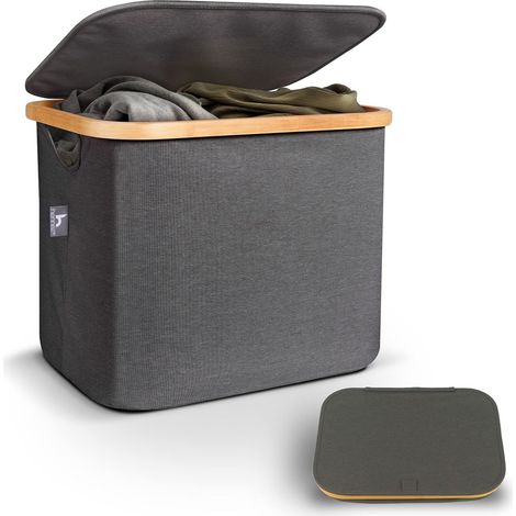Panier a Linge Boite Rangement en Tissu avec Couvercle 40L Utile Etagère Paniers - Corbeille a Linge Enfant Paniers Dressing Panier Cadre Bambou Boîte Casier Cube de Rangement Jouets Pliable (1/3)