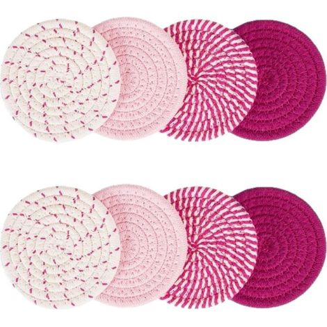 Lot de 8 dessous de verre, coton tissé, support métal noir, design minimaliste, absorption eau, protection table, décoration maison (1/5)
