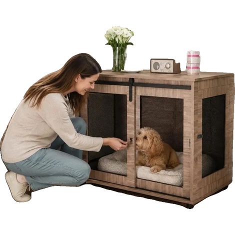 Jaula para perros, puertas con cerradura, para uso interior/exterior, color verde militar. (1/2)