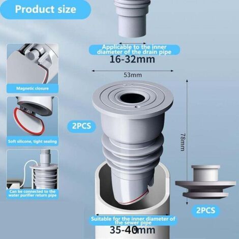 Joints d'étanchéité pour tuyau d'évacuation de machine à laver, deux bouchons d'étanchéité gris anti-odeurs pour tuyau d'évacuation de machine à laver, joints d'étanchéité désodorisants pour tuyau d'é (1/3)