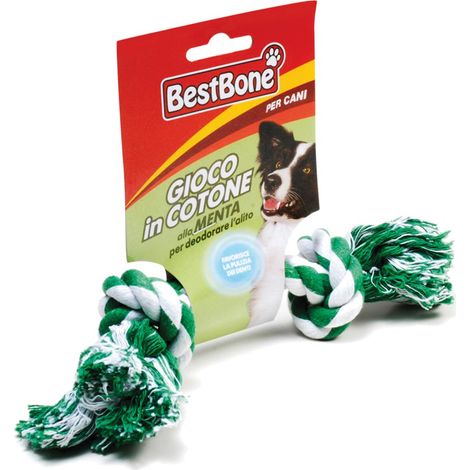 osso S: Gioco osso in cotone gusto menta favorisce la pulizia dei denti per cani