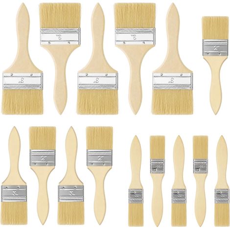15 Pinceaux Plats, 1/2/3 Pouce Peinture Pinceau, Paint Brush avec Manche en Bois, Adapté à la Peinture, au Vernis, à la Teinture, aux Adhésifs etc (1/5)