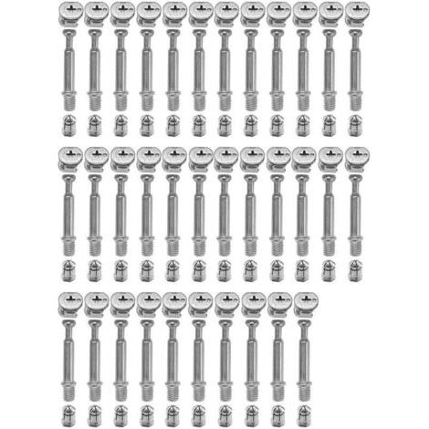 Nockenverbinder Ø 15 mm mit M6x40-mm-Schraubbolzen und vormontierten M6-Muttern zur Verbindung von Möbelfronten. Packung mit 34 Stück.