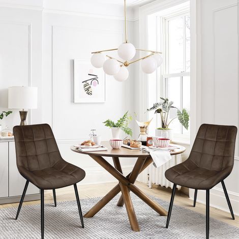 Lot de 2 Chaise d'appoint rembourrée, Chaises de cuisine en Velours, avec pieds en métal, Chaises de salon Sans accoudoirs, Café Brun (1/5)