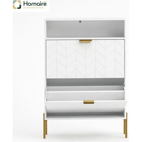 Schuhschrank weißes Holz 80 x 23,7 x 110 cm HOMAIRE (1/5)