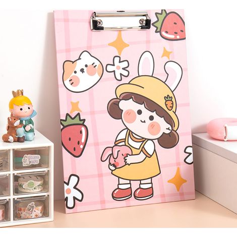 Plaque à pince cartonnée renforcée avec trou de suspension, motif lapin chapeau mignon, support en plastique et clip métallique, fourniture de bureau cadeau. (1/5)