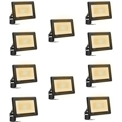 10 Pièces Projecteur Led Extérieur 100W, Spot Led Exterieur 10000LM 3000K Blanche Chaude IP66 ImperméAble Projecteur Exterieur Pour Jardin Garage Patio Grange Cour (1/5)