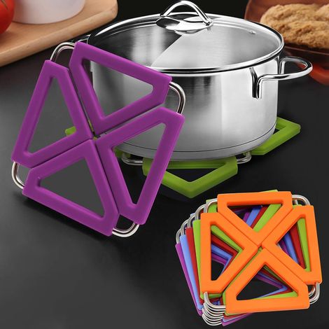 Ensemble de 5 dessous de plat extensibles en silicone avec cadre en acier inoxydable pour la cuisine, résistants à la chaleur et isolants. Ces dessous de plat servent également de dessous de plat pour