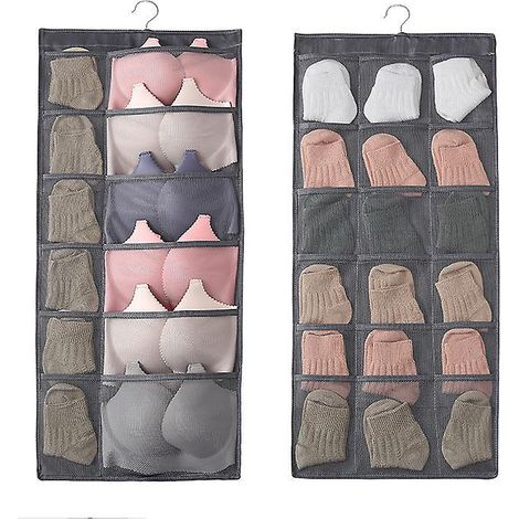gris,30 Poches Rangement Suspendu Sac Organisateur, Organisateur Rangement A Suspendre Double-face Avec Systme De Suspension Pour Les Soutiens-g (1/5)