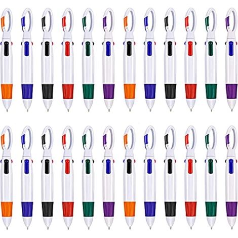 24 pièces Stylos Navette, Stylos 4-en-1 Multicolores Rétractables avec Porte-clés à Boucle pour Fournitures de Bureau et Scolaires (6 Couleurs)