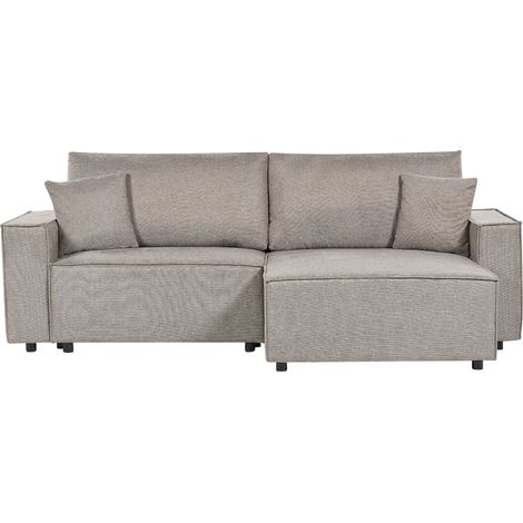 Canapé d'Angle à Gauche Convertible Dossier Rembourré en Tissu Polyester Taupe Karila (1/5)
