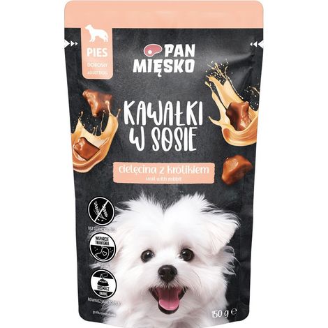Mr. Meat Nassfutter für Hunde Fleischstücke in Soße 150 g – Kalbfleisch mit Kaninchen 150 g