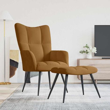 vidaXL Sillón de relax con taburete terciopelo marrón (1/5)