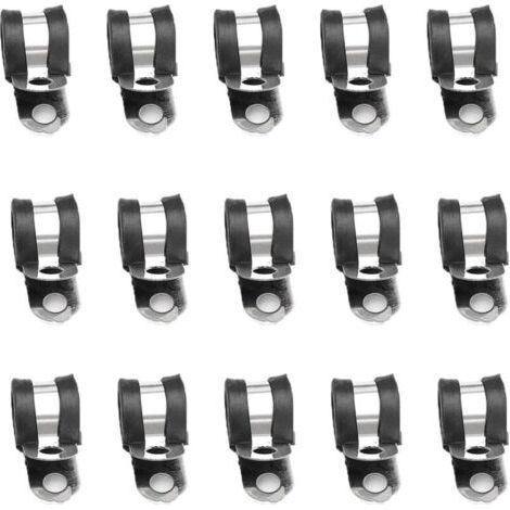 Lot de 15 colliers de serrage en P doublés en caoutchouc en acier inoxydable pour tuyau ou cordon métallique (1/4)