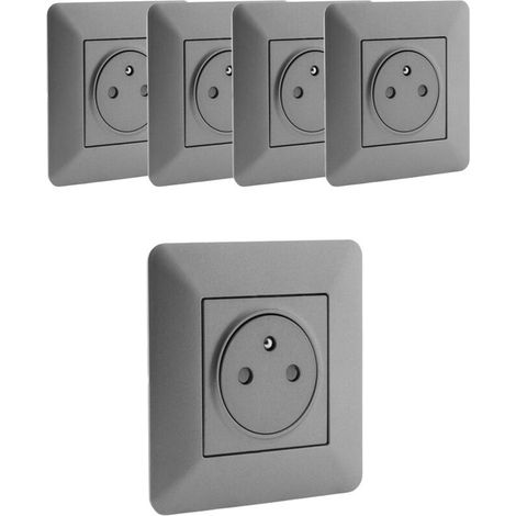 – Lot de 5 prises de courant affleurantes 2P+T 16A – Installation en surface – Couleur titanium – Connexion sécurisée pour appareils électriques (1/4)