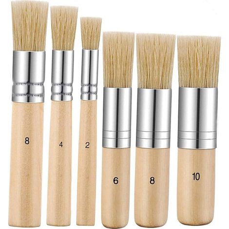 Wooden Stencil Brushes, 6 Pcs Natural Bristle Painting Brushes Round Wax Brushes for Acrylic, Oil, Watercolor, Chalk Painting (1/4)