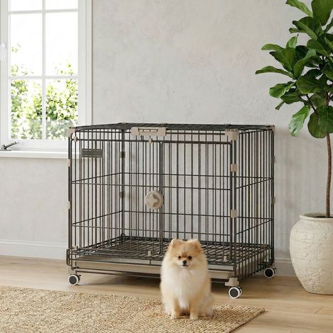 Cage de transport pliable pour chien, plateau amovible, roues avec freins, toit verrouillable, 60,5 x 45,5 x 54,5 cm, noire