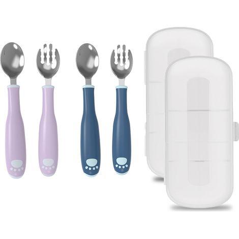 Cuillère Et Fourchette En Acier Inoxydable Pour Enfants - Manche Flexible - Pour Apprentissage De La Nutrition - Lot De 2