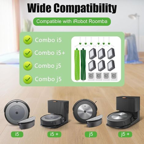 18 pezzi di ricambio per iRobot Roomba Combo i5 i5+ J5 J5+ I8 I8+, accessori Roomba 2 spazzole principali 4 filtri HEPA 4 panni per mocio 4 sacchetti per la polvere 4 spazzole laterali