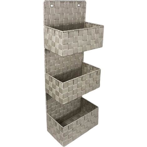 Portaoggetti da parete in stoffa con 3 Ripiani - Misura 25x15x70cm - Ideali per il Bagno - BEIGE (1/5)