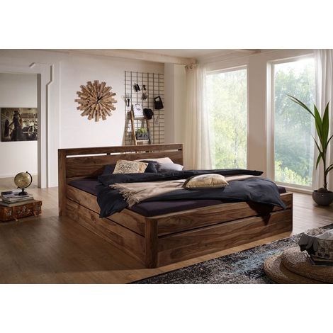 TORONTO 153 Letto matrimoniale in legno di sheesham - decapato / smoked cherry 180x200 (1/4)