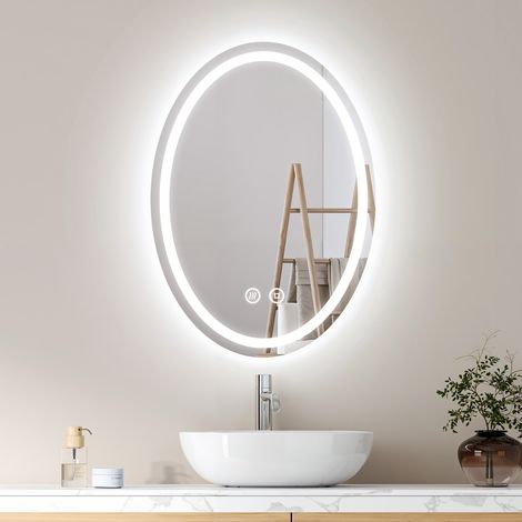 EMKE Oval LED Spiegel mit 3 Lichtfarbe Dimmbar 50 x 70 cm Antibeschlag Badspiegel (1/5)