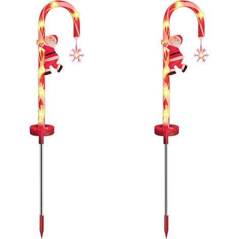 Lumières de canne de noël à énergie solaire, 2 pièces, étanches IP65, marqueurs de chemin LED pour la décoration (1/5)