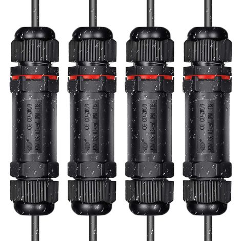 4 Pack Waterproof Cable Connector - IP68 - - 3 Pin - for 1-13mm Cable Diameter - Made of ABS + PVC - for Outdoor and Garden
