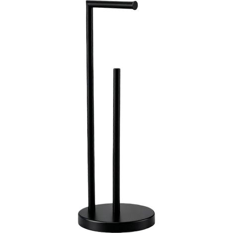 Porte-papier toilette sur pied en métal noir avec deux barres de support et une base stable. (1/5)