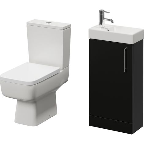 Napoli Cube Matt Black 400mm Single Door Vanity Unit and Toilet Suite with Align Basin - 400mm - Chrome 160mm Handle